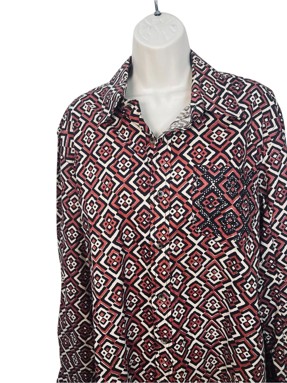 Woodin Men’s African Wax Print Shirt Embroidered Pocket NWT Button Up LS